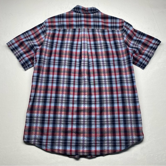 Merrell Plaid Red And Blue Men’s Button Up Short Sleeve Shirt Size Large UPF 20+ - Picture 2 of 7